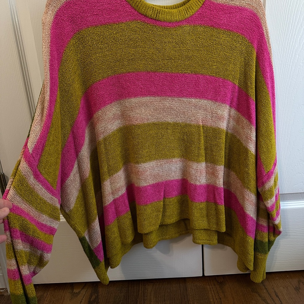 Free People Striped Pink and Green Women's Sweater